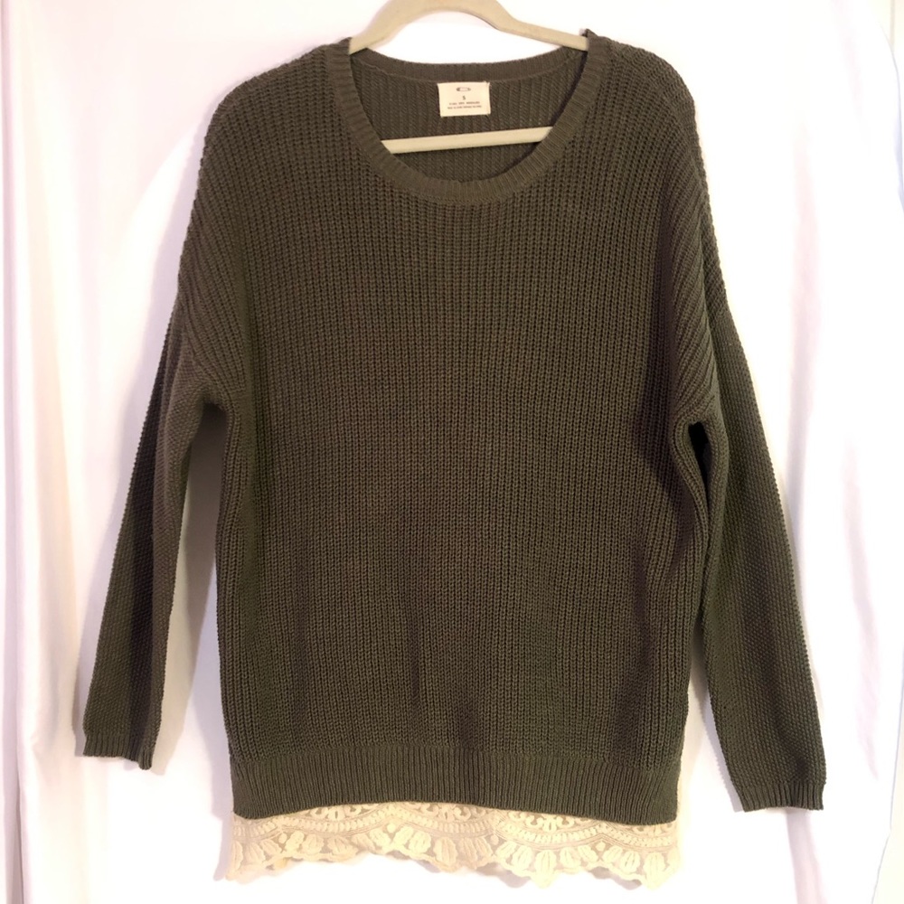 Olive Green Sweater with Lace Bottom